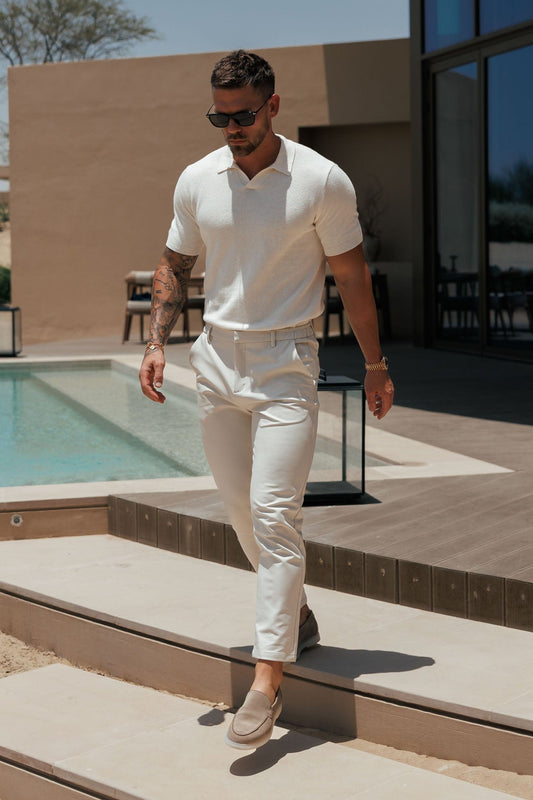 Men's Premium Slim Fit Cashmere Polo Shirt – Ecru